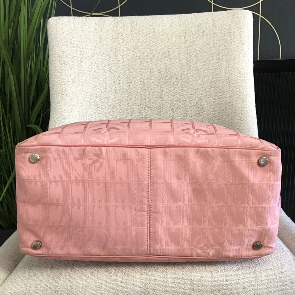 Authentic CHANEL travel line tote bag pink canvas